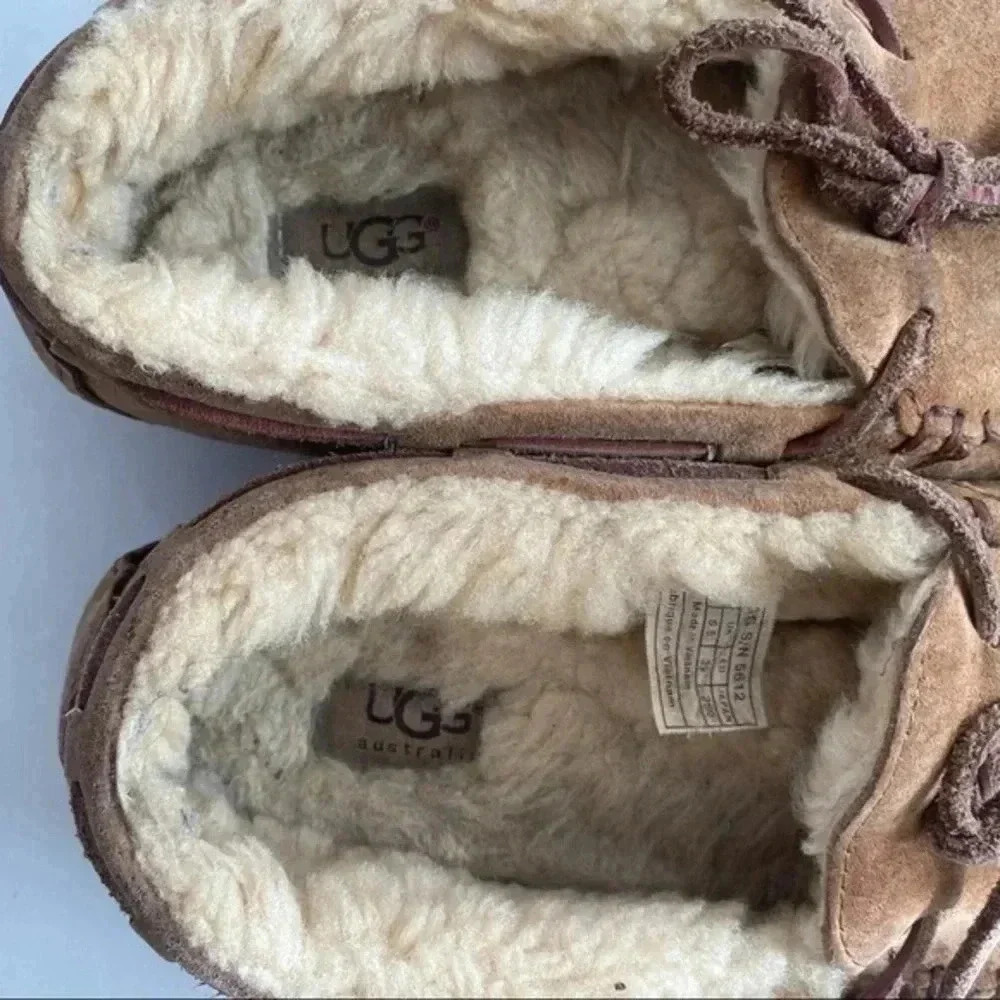 UGG Australia Dakota Chestnut brown Suede Moccasin Wool Fur Slippers Sho… - Picture 10 of 11